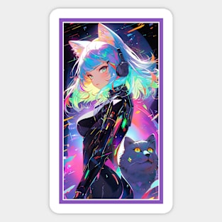 Anime Sci-Fi Cat Girl | Quality Anime Girl Artwork | Manga Girl Anime Art Sticker